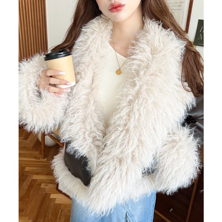 フェイクレザー×シープファームートン風ライダースジャケットブルゾン | moment+ | 詳細画像11 