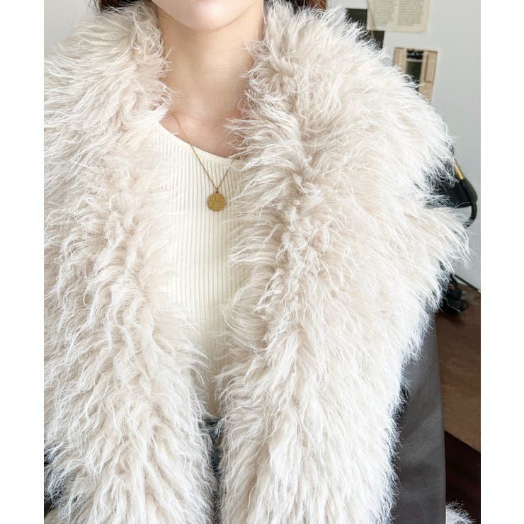 フェイクレザー×シープファームートン風ライダースジャケットブルゾン | moment+ | 詳細画像19 