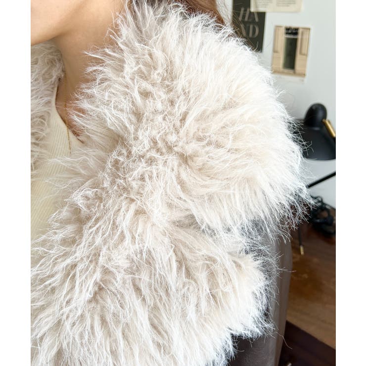 フェイクレザー×シープファームートン風ライダースジャケットブルゾン | moment+ | 詳細画像20 