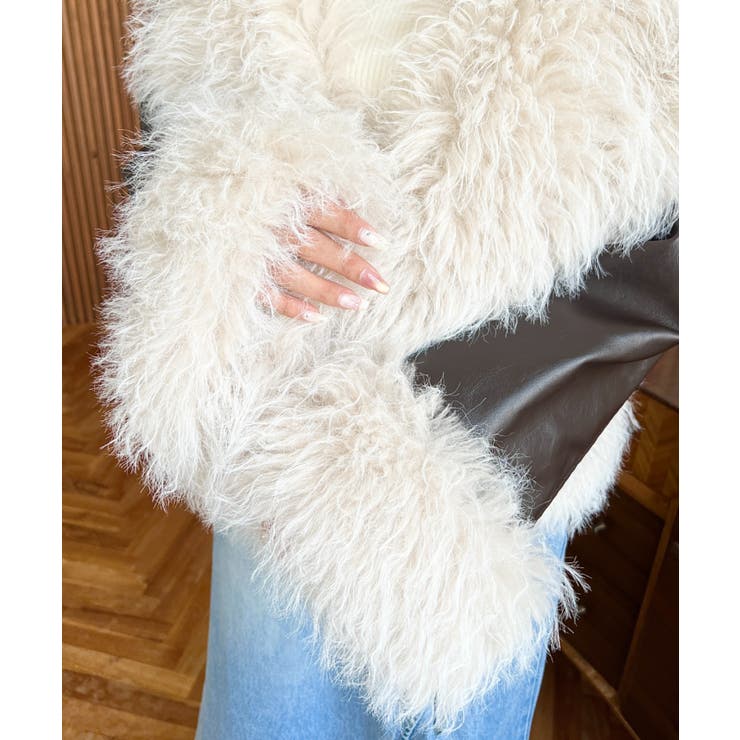 フェイクレザー×シープファームートン風ライダースジャケットブルゾン | moment+ | 詳細画像21 