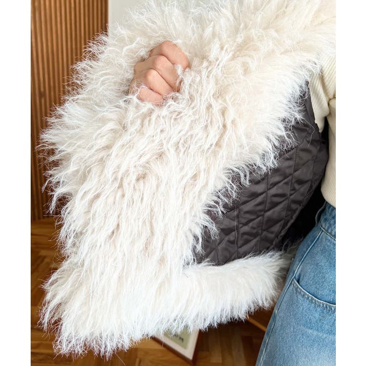 フェイクレザー×シープファームートン風ライダースジャケットブルゾン | moment+ | 詳細画像24 