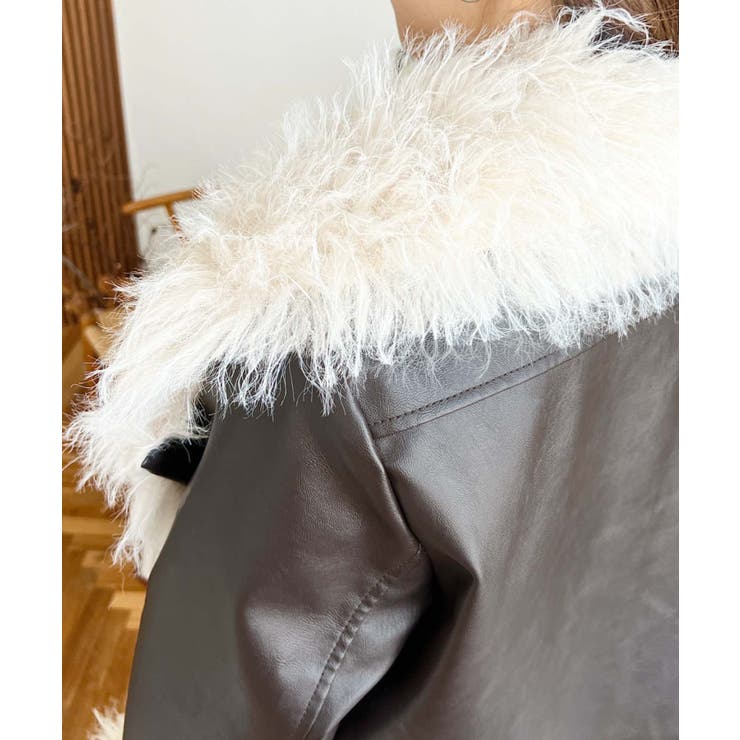 フェイクレザー×シープファームートン風ライダースジャケットブルゾン | moment+ | 詳細画像27 