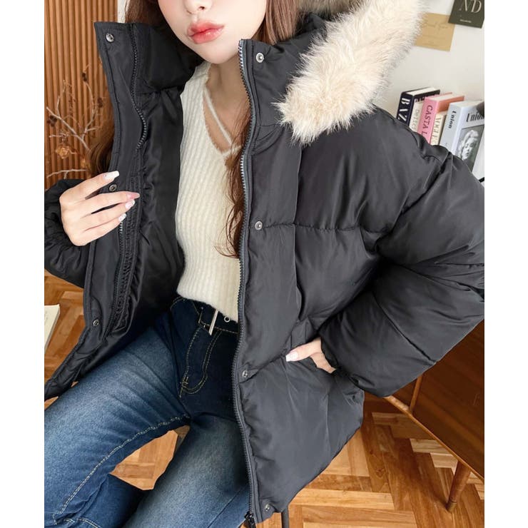 ブラック | ファイバーダウンフードファーブルゾン | moment+