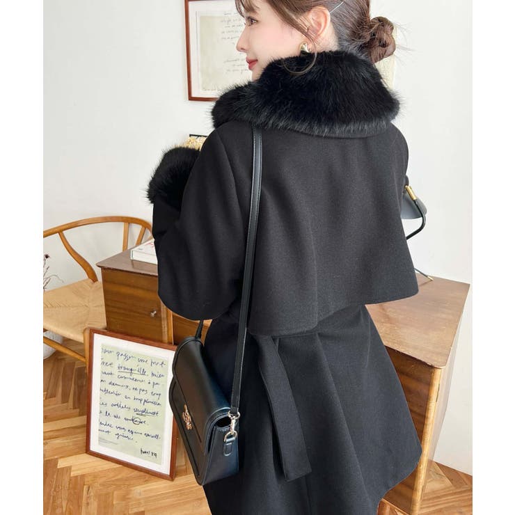 ファーティペット付きミドル丈ステンカラーコート[品番：ERMW0004239