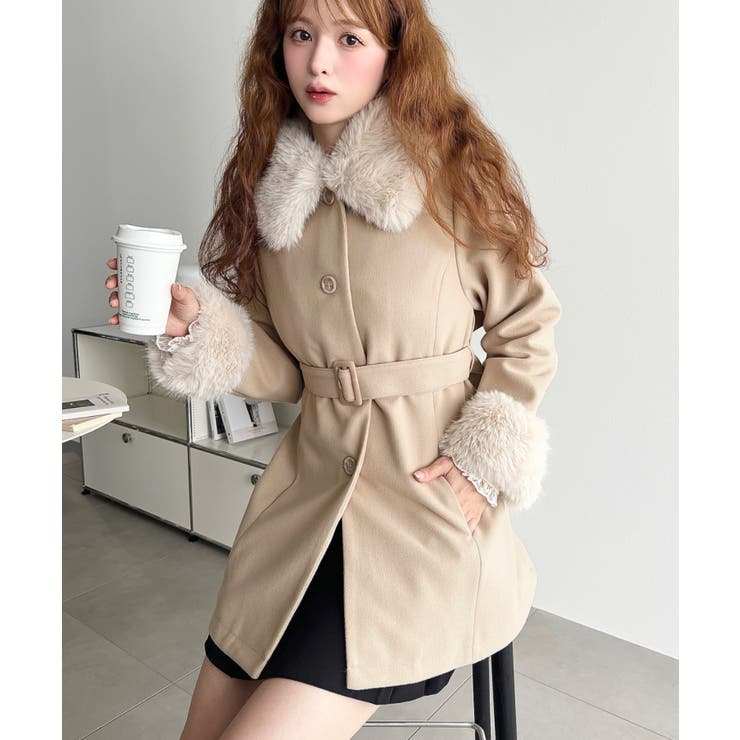 ＼乙女心くすぐる♡／ファーティペット付きミドル丈ステンカラーコート | moment+ | 詳細画像33 