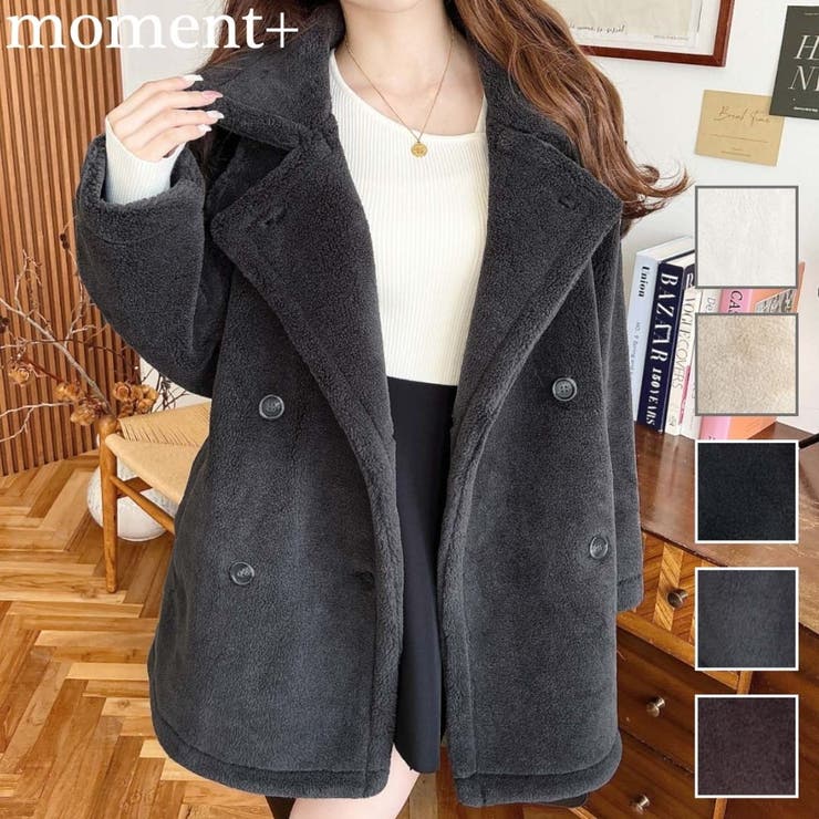 2WAYアレンジカラーミドル丈テディベアボアPコートジャケット[品番