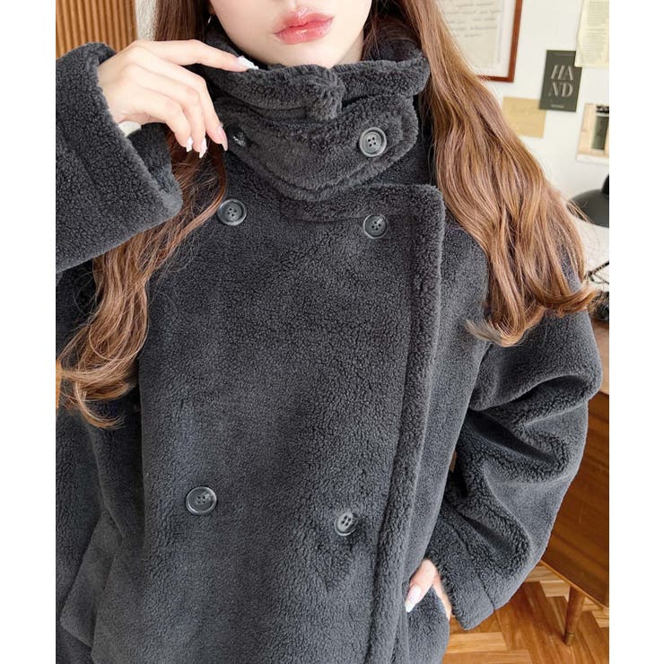 2WAYアレンジカラーミドル丈テディベアボアPコートジャケット[品番