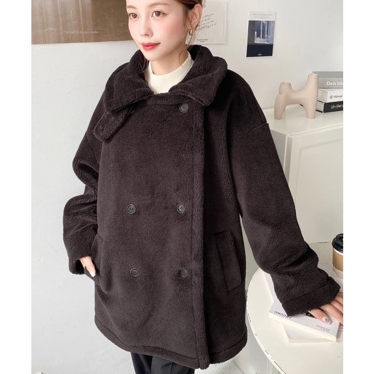 2WAYアレンジカラーミドル丈テディベアボアPコートジャケット[品番