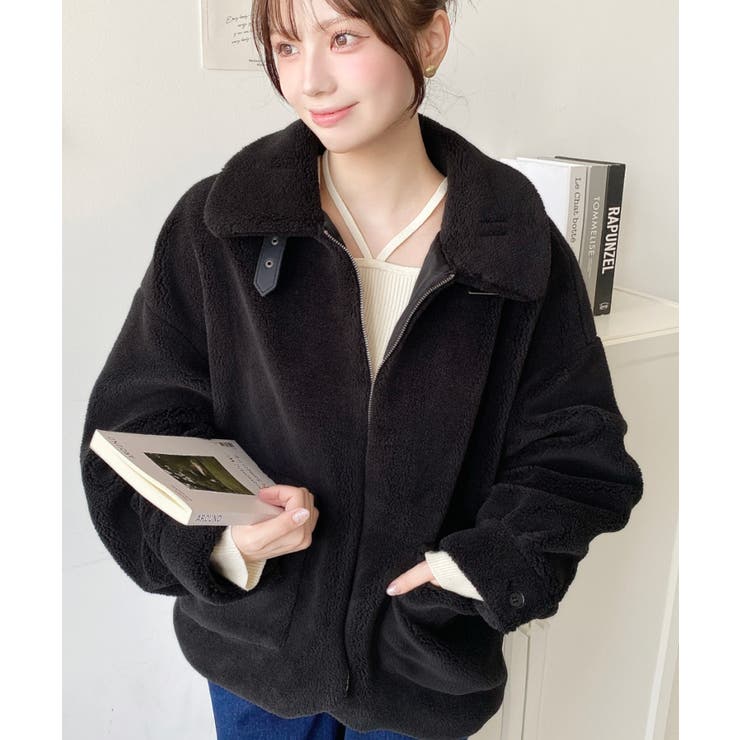ブラック | 2WAYアレンジカラーテディベアボアブルゾン | moment+