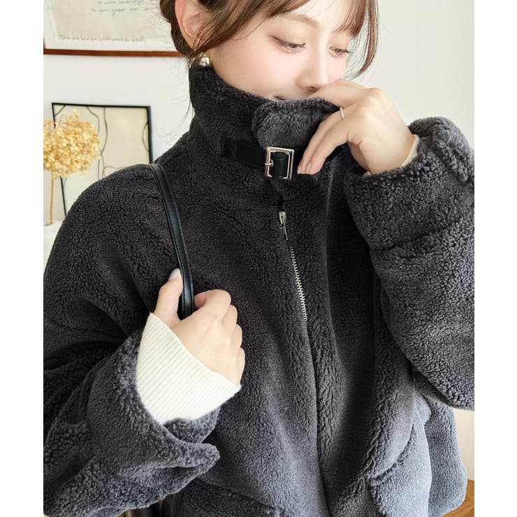 チャコールグレー | 2WAYアレンジカラーテディベアボアブルゾン | moment+