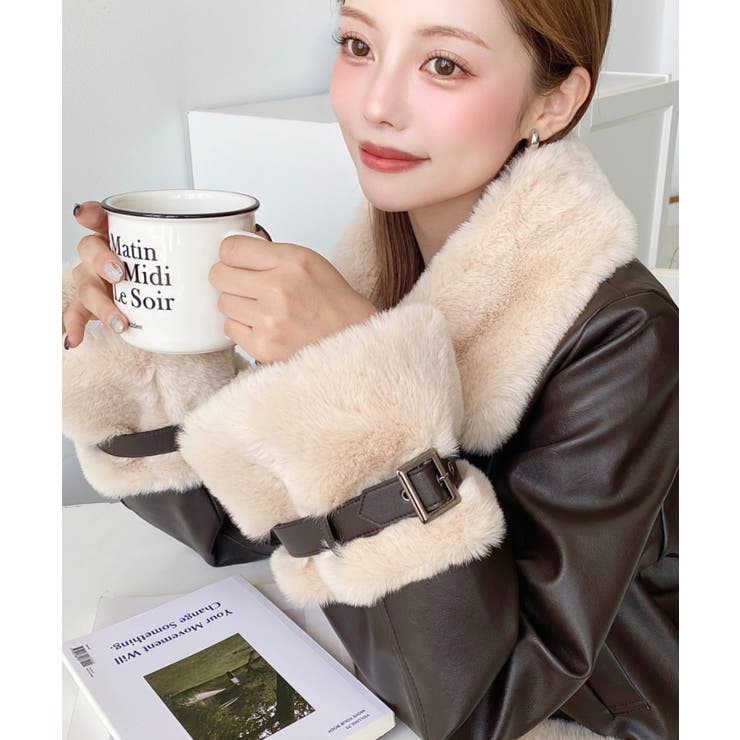 フェイクレザー×フェイクファームートン風裏地キルトフライトジャケット | moment+ | 詳細画像20 