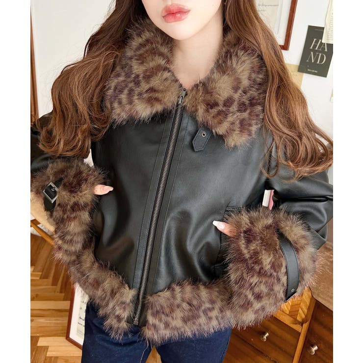 フェイクレザー×フェイクファームートン風裏地キルトフライトジャケット | moment+ | 詳細画像23 