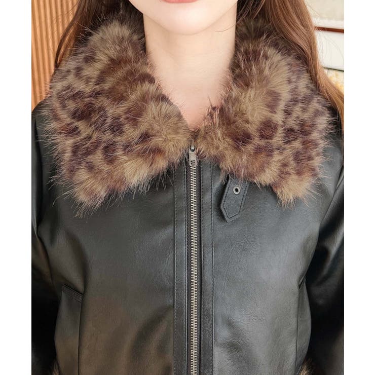 フェイクレザー×フェイクファームートン風裏地キルトフライトジャケット | moment+ | 詳細画像35 