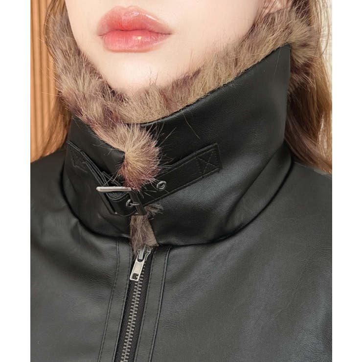 フェイクレザー×フェイクファームートン風裏地キルトフライトジャケット | moment+ | 詳細画像36 