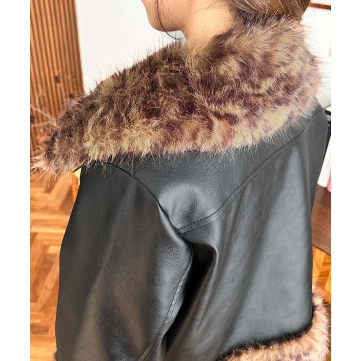 フェイクレザー×フェイクファームートン風裏地キルトフライトジャケット | moment+ | 詳細画像37 