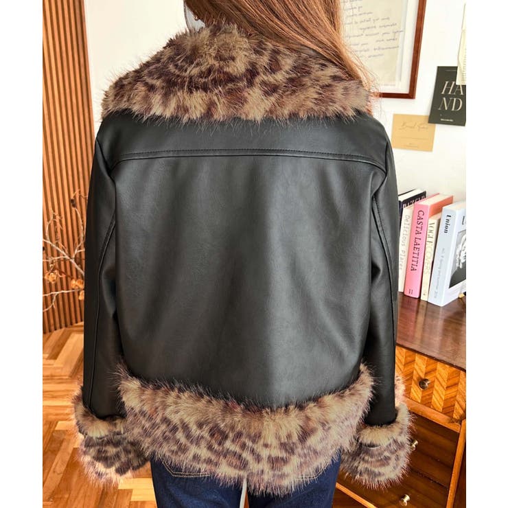 フェイクレザー×フェイクファームートン風裏地キルトフライトジャケット | moment+ | 詳細画像38 