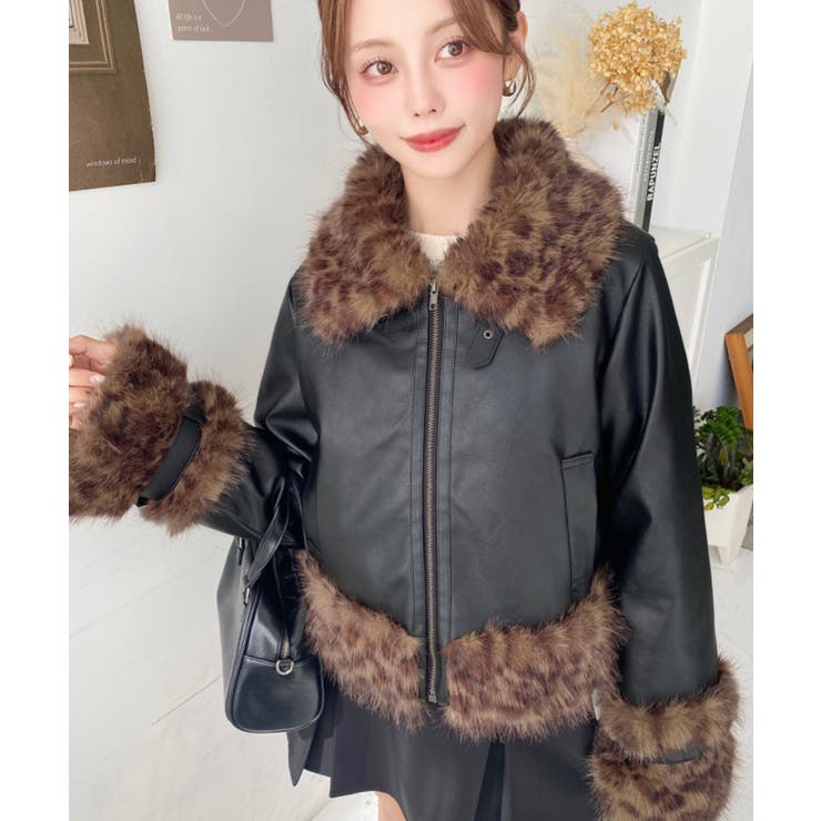 フェイクレザー×フェイクファームートン風裏地キルトフライトジャケット | moment+ | 詳細画像40 