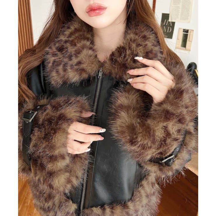 ブラック系その他 | フェイクレザー×フェイクファームートン風裏地キルトフライトジャケット | moment+