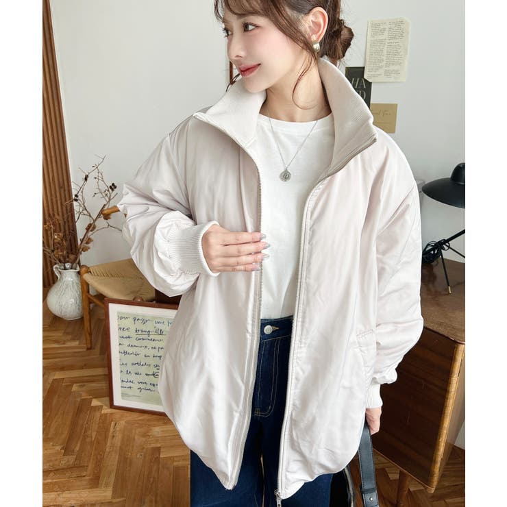 裏地キルティングスタンドリブカラーコクーンブルゾン[品番