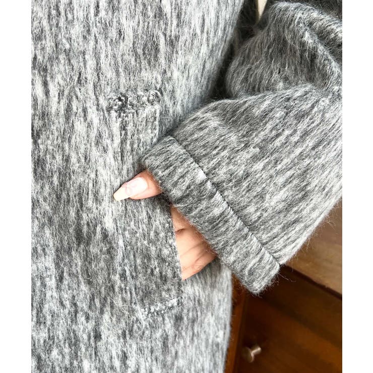 スタンドカラージップアップメランジシャギーコート | moment+ | 詳細画像14 