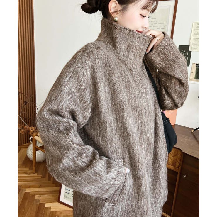 スタンドカラージップアップメランジシャギーコート | moment+ | 詳細画像19 