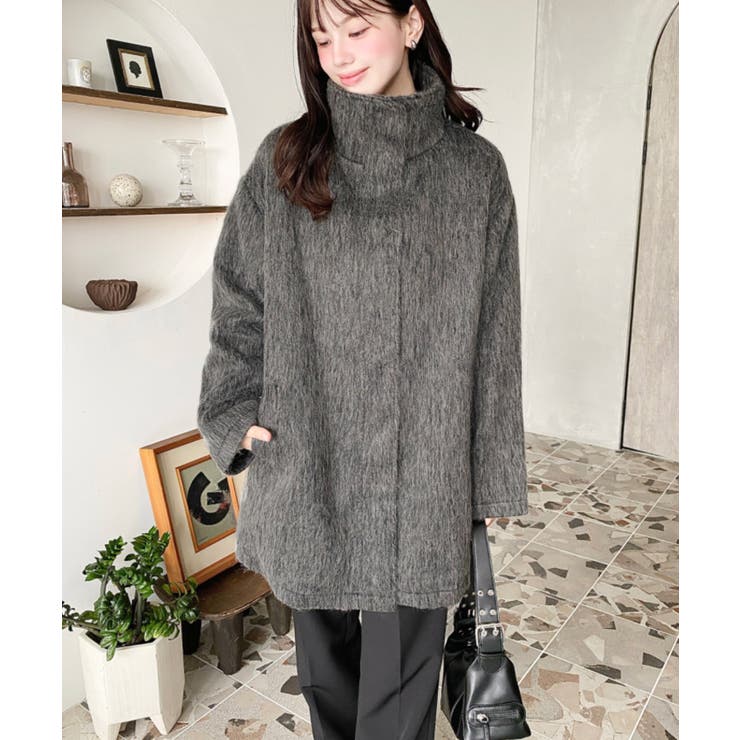 スタンドカラージップアップメランジシャギーコート | moment+ | 詳細画像5 