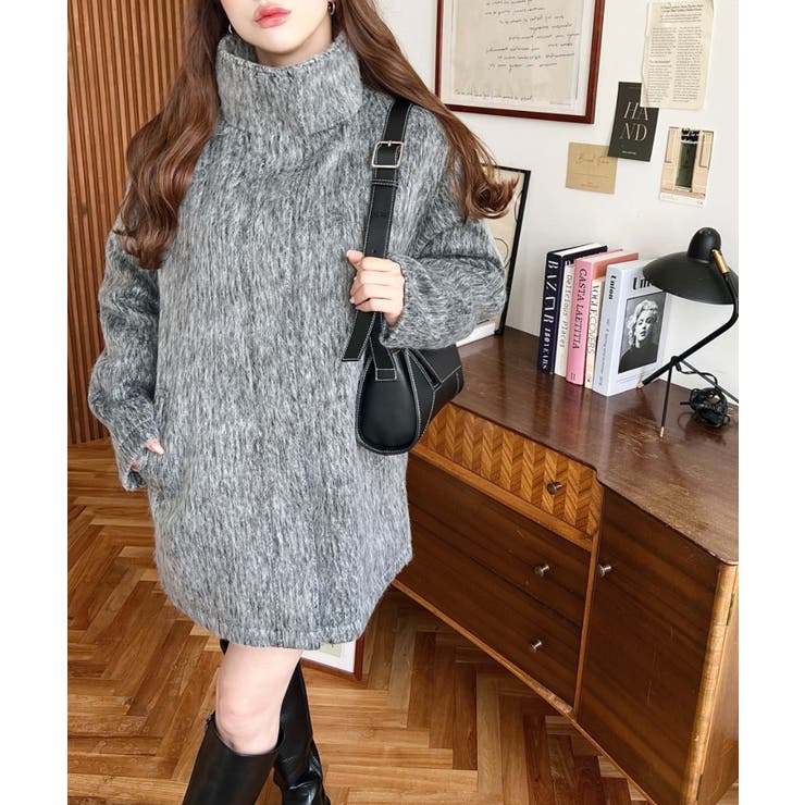 スタンドカラージップアップメランジシャギーコート | moment+ | 詳細画像7 