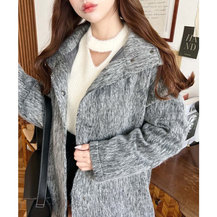 スタンドカラージップアップメランジシャギーコート | moment+ | 詳細画像8 