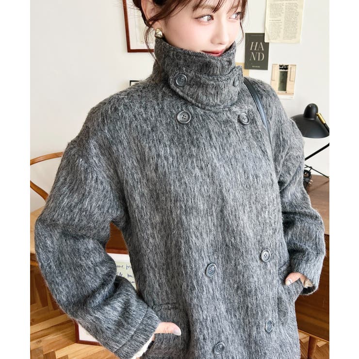 2WAYアレンジカラーミドル丈メランジシャギーコートジャケット[品番