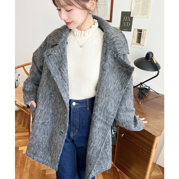 2WAYアレンジカラーミドル丈メランジシャギーコートジャケット[品番