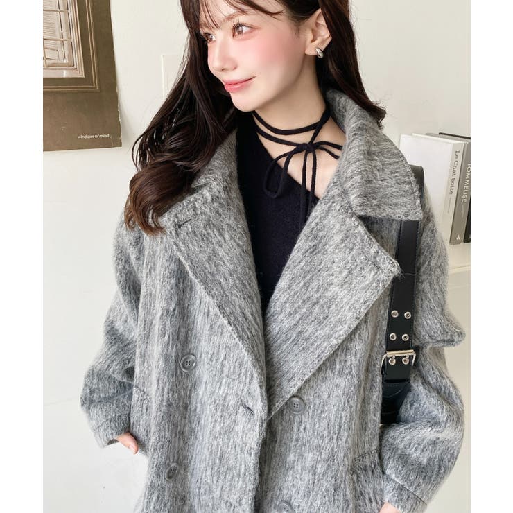 2WAYアレンジカラーミドル丈メランジシャギーコートジャケット[品番