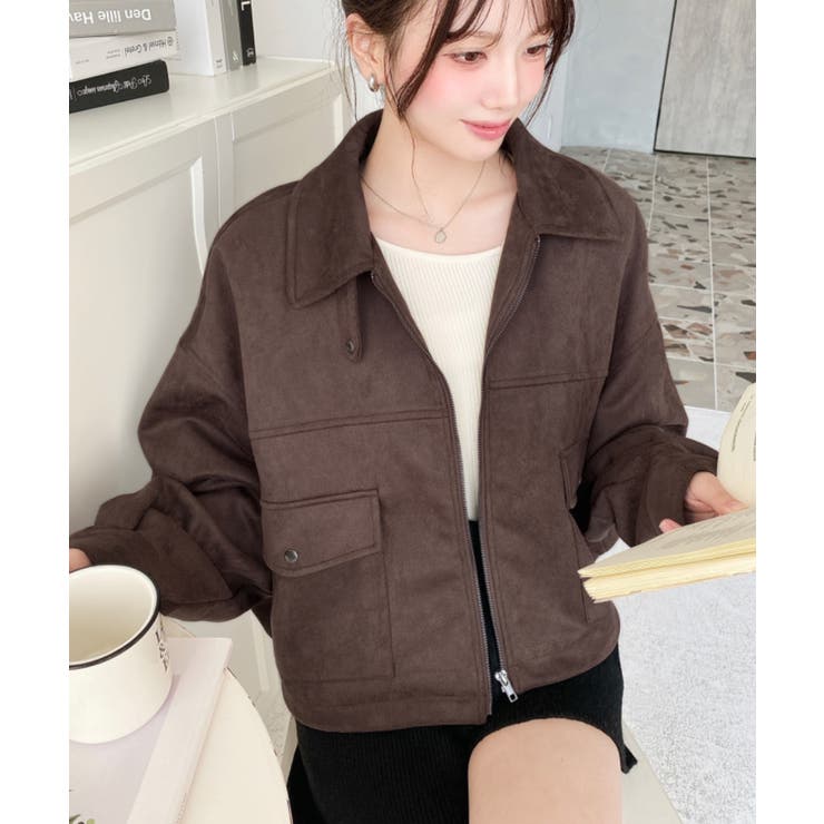 2WAYカラーフェイクスエードショートブルゾン | moment+ | 詳細画像8 