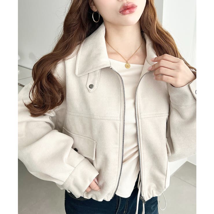 アイボリー | 2WAYカラーフェイクスエードショートブルゾン | moment+