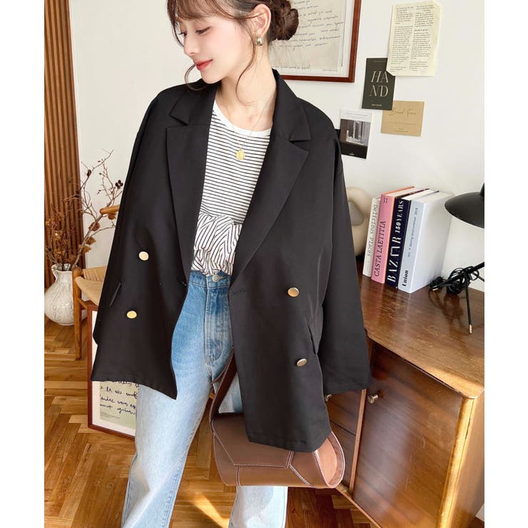 マットゴールド釦ダブルテーラードジャケット | moment+ | 詳細画像13 