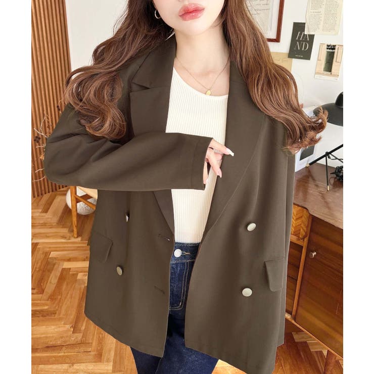 マットゴールド釦ダブルテーラードジャケット | moment+ | 詳細画像14 