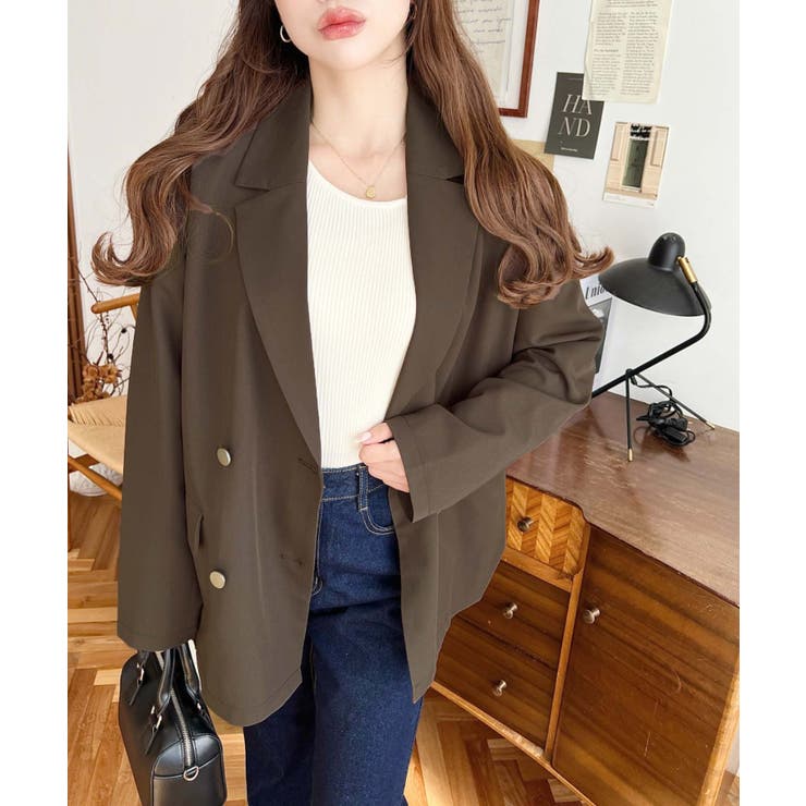 美品 エブール リネン ダブル テーラード ジャケット ブラウン 36 ゆったり 美品 エブール リネン ダブル テーラード ジャケット ブラウン