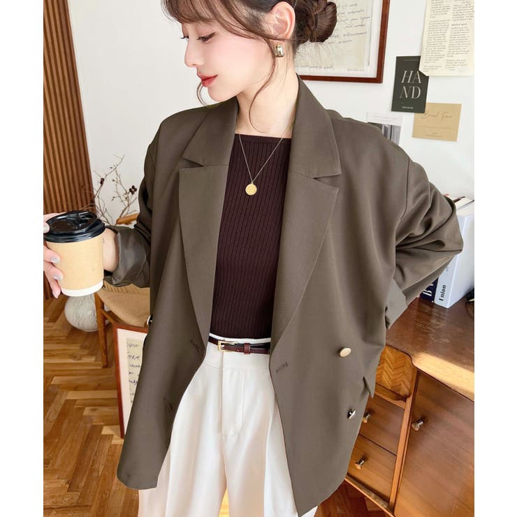 マットゴールド釦ダブルテーラードジャケット[品番：ERMW0004179