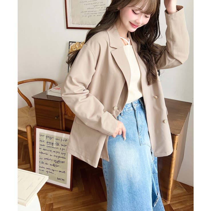 マットゴールド釦ダブルテーラードジャケット[品番：ERMW0004179