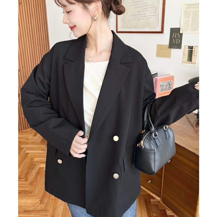 マットゴールド釦ダブルテーラードジャケット | moment+ | 詳細画像4 