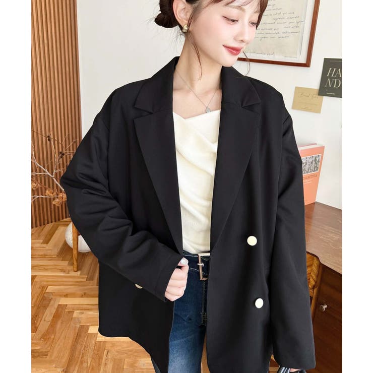 美品 チルコロ ダブル テーラードジャケット 金ボタン ストレッチ ブラック 美品 チルコロ ダブル テーラードジャケット 金ボタン ストレッチ