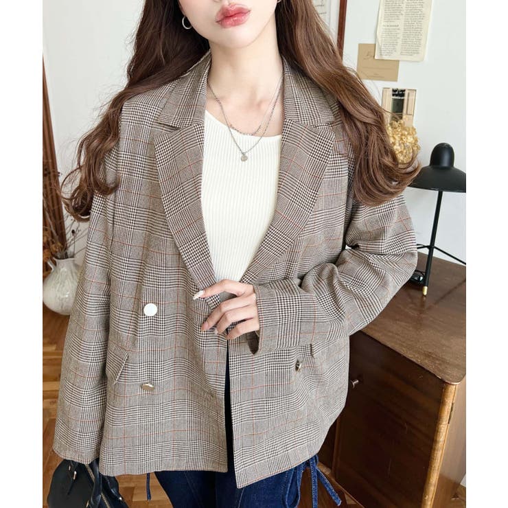 グレンチェックダブルテーラージャケットマットゴールド釦 | moment+ | 詳細画像10 