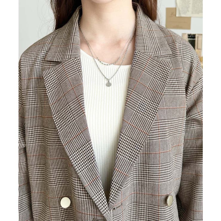 グレンチェックダブルテーラージャケットマットゴールド釦 | moment+ | 詳細画像15 