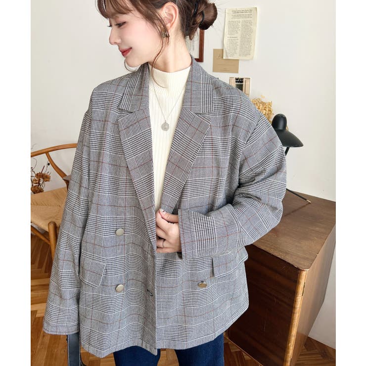 グレンチェックダブルテーラージャケットマットゴールド釦 | moment+ | 詳細画像5 