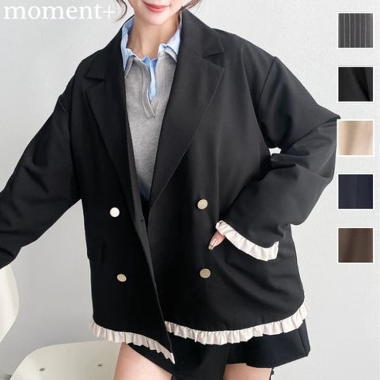 マットゴールド釦配色フリルピンストライプWテーラージャケット | moment+ | 詳細画像1 