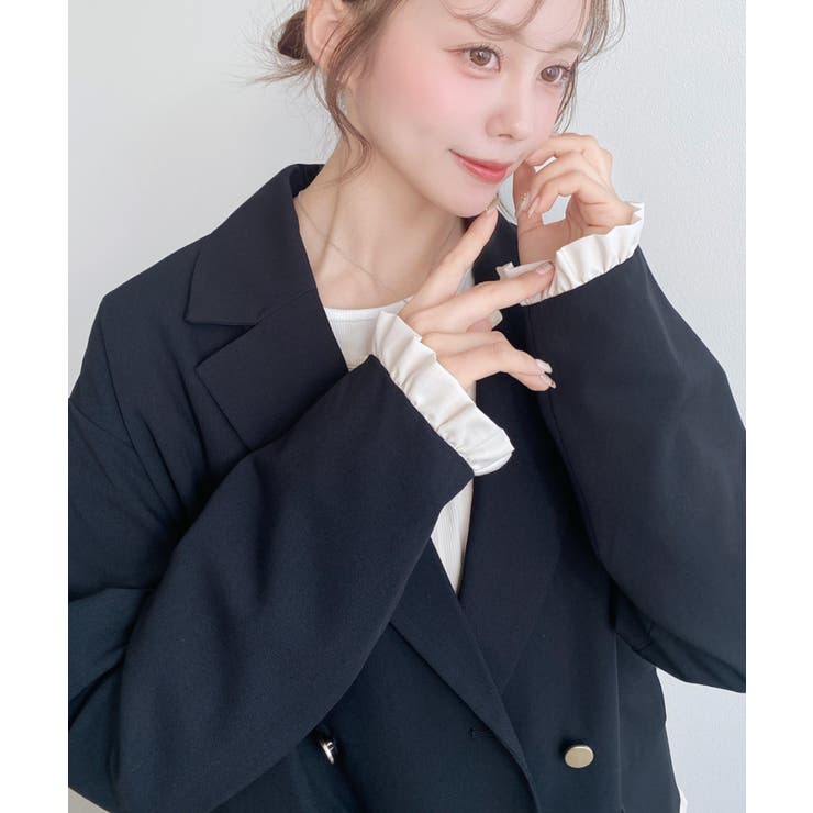 マットゴールド釦配色フリルピンストライプWテーラージャケット | moment+ | 詳細画像19 