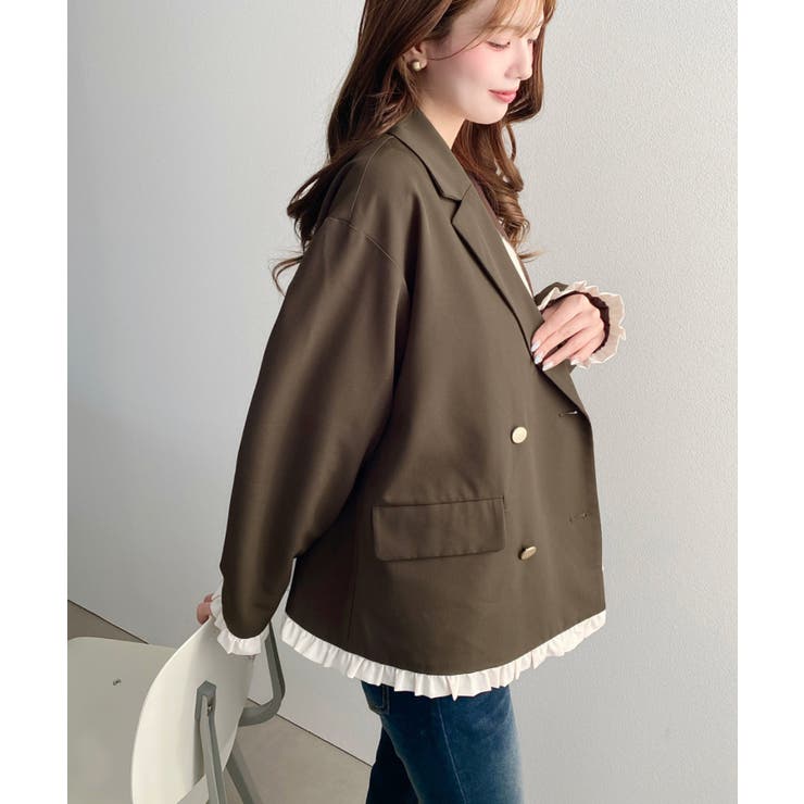 マットゴールド釦配色フリルピンストライプWテーラージャケット | moment+ | 詳細画像24 