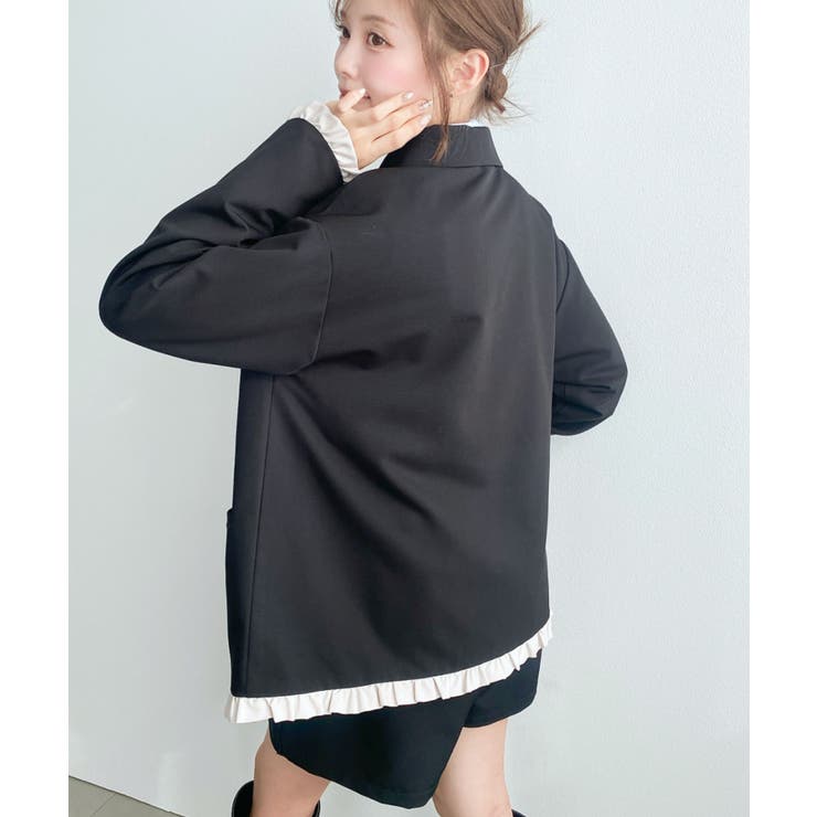 マットゴールド釦配色フリルピンストライプWテーラージャケット | moment+ | 詳細画像36 