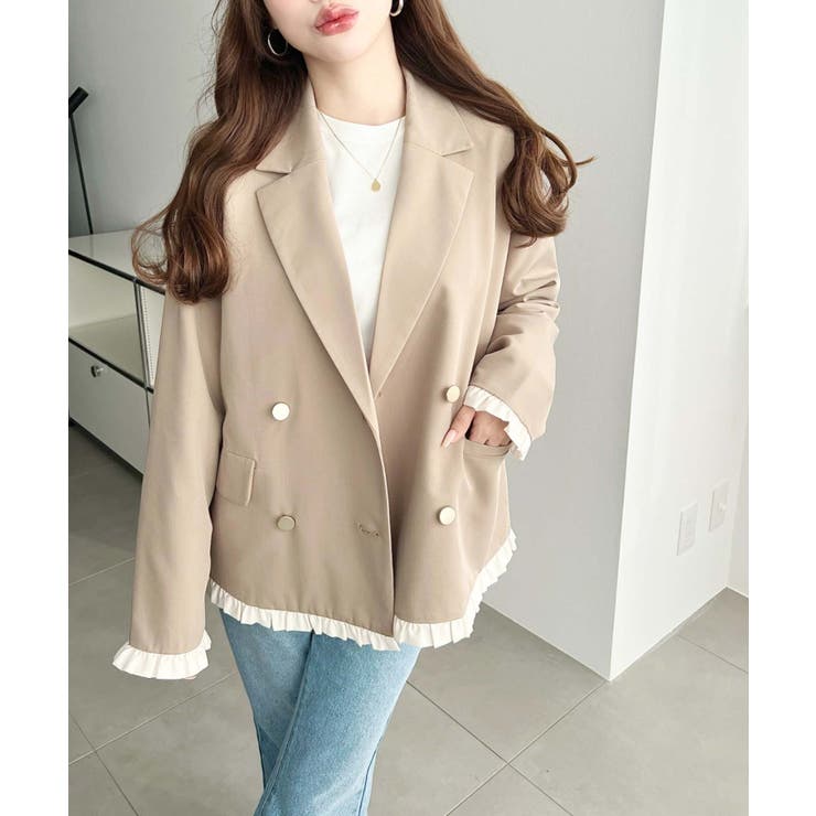 マットゴールド釦配色フリルピンストライプWテーラージャケット | moment+ | 詳細画像41 