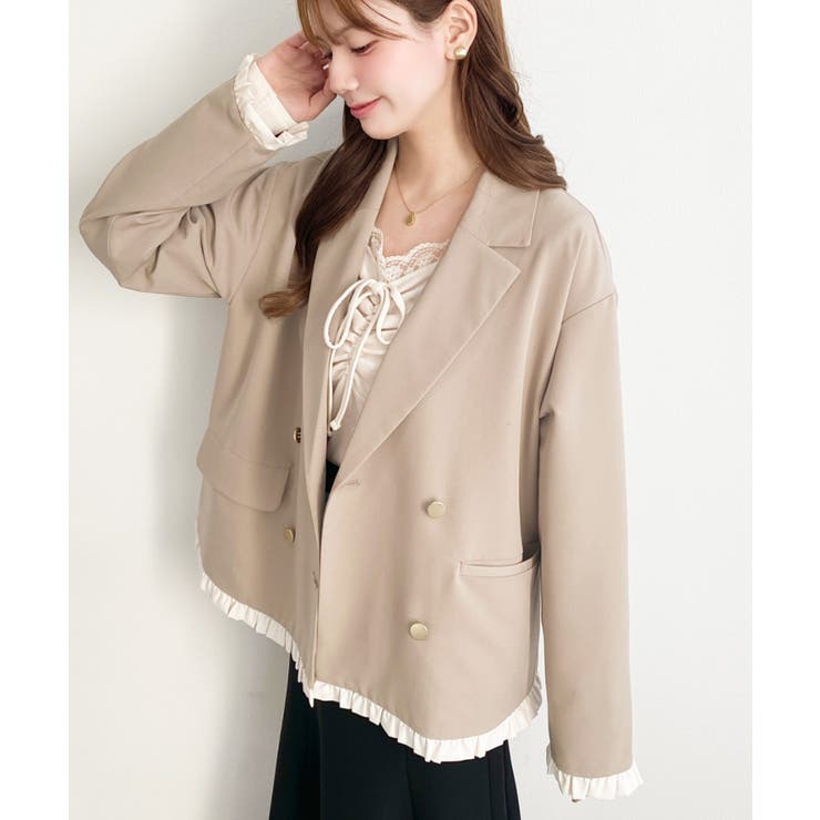 マットゴールド釦配色フリルピンストライプWテーラージャケット | moment+ | 詳細画像45 