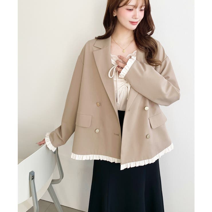 マットゴールド釦配色フリルピンストライプWテーラージャケット | moment+ | 詳細画像47 